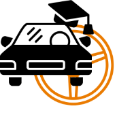 Symbolisches Auto mit Absolventenmütze und Lenkrad für Fahrschule Rastede