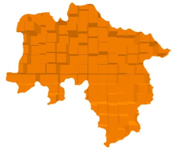 Orange 3D-Karte von Niedersachsen mit Fokus auf Fahrschule Wichmann in Rastede
